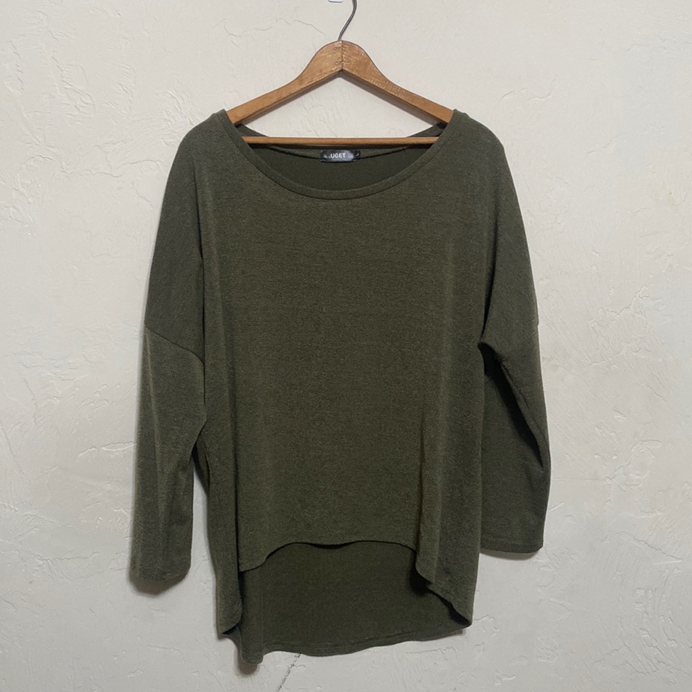 Olive Green crewneck Dolman Sleeve sweater Womens L